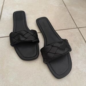 Forever 21 Black Braided Slide Sandals